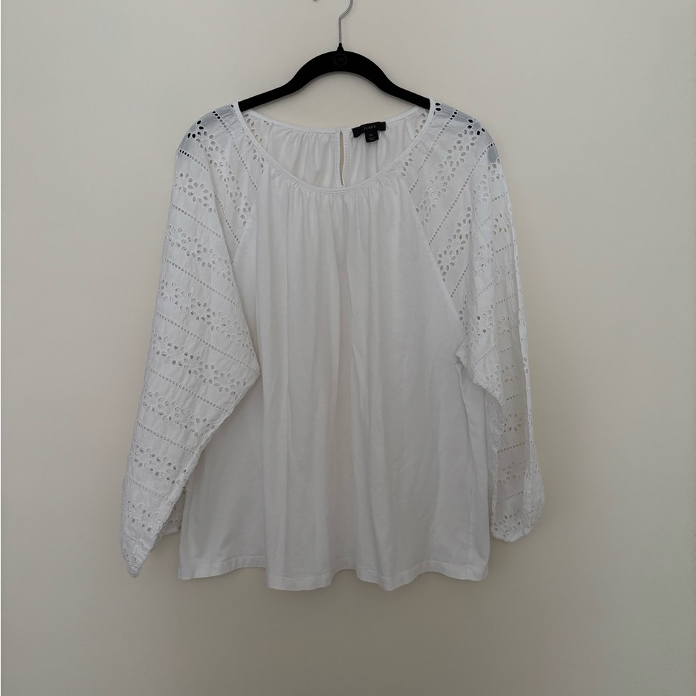 J. Crew White Eyelet-Sleeve Peasant Blouse